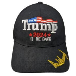 Trump 2024 I'll Be Back Strapback Hat Solid Black One Size Embroidered